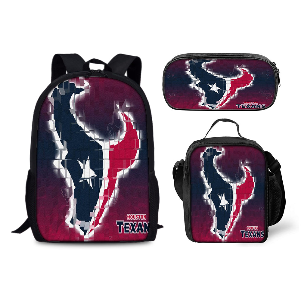 Houston Texans Football Team Backpack Schoolbag Lunch Bag Pencil Bag for Kids Students 3PCS