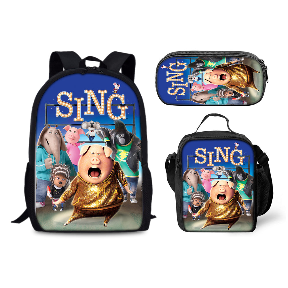 Sing Movie Backpack Schoolbag Lunch Bag Pencil Bag for Kids Students 3PCS