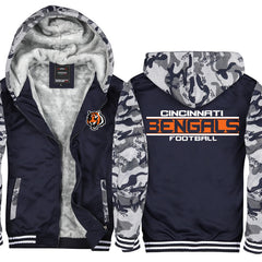 Cincinnati Football Team Bengals Unisex Lined Hoodie Fleece Sweatshirt Full Zipper Hooded Thicken Jacket