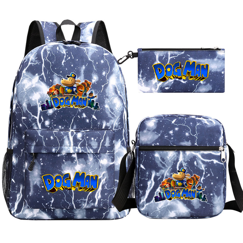 Dog Man Printed Schoolbag Backpack Shoulder Bag Pencil Bag 3pcs set for Kids Students