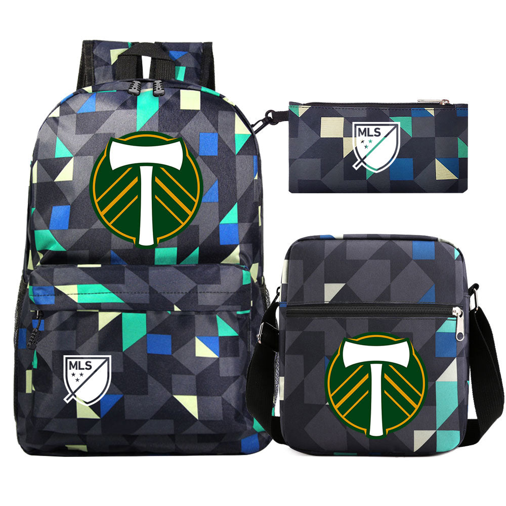 Portland Soccer Timbers Printed Schoolbag Backpack Shoulder Bag Pencil Bag 3pcs set for Kids Students