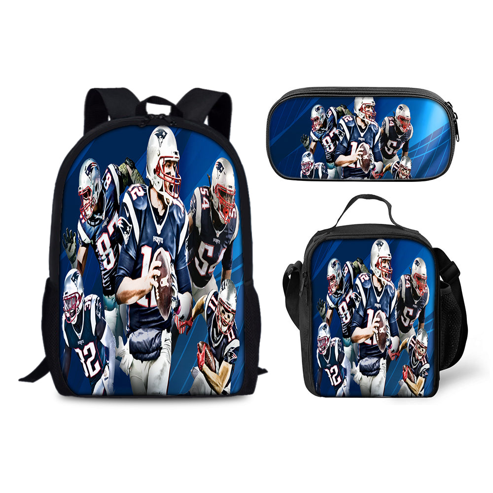 New England Patriots Football Team  Backpack Schoolbag Lunch Bag Pencil Bag for Kids Students 3PCS