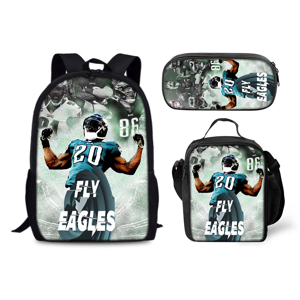 Philadelphia Eagles Football Team Backpack Schoolbag Lunch Bag Pencil Bag for Kids Students 3PCS