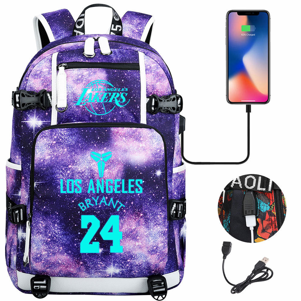 Kobe Black Mamba Curry Bucks USB Charging Backpack School Notebook Travel Bags Basketball Bag