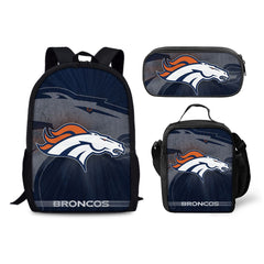 Denver Broncos Football Team Backpack Schoolbag Lunch Bag Pencil Bag for Kids Students 3PCS