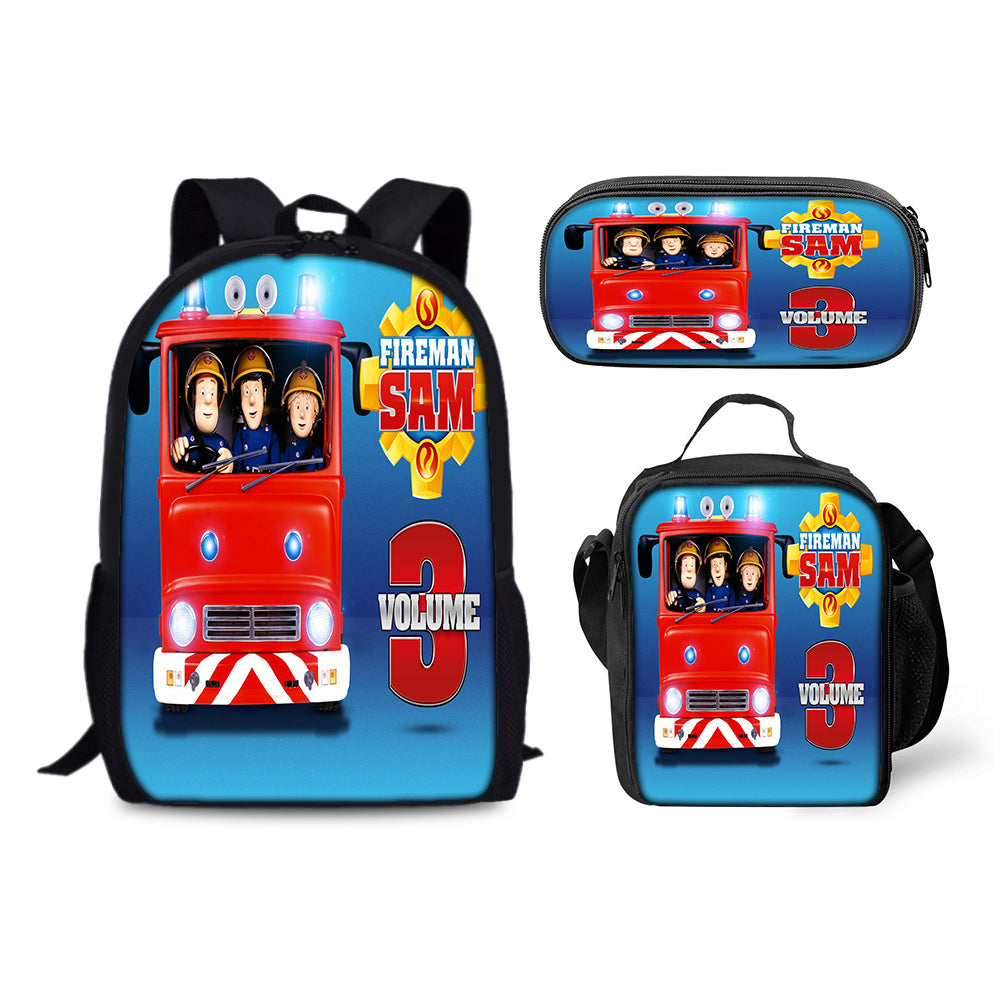 Fireman Sam Backpack Schoolbag Lunch Bag Pencil Bag for Kids Students 3PCS