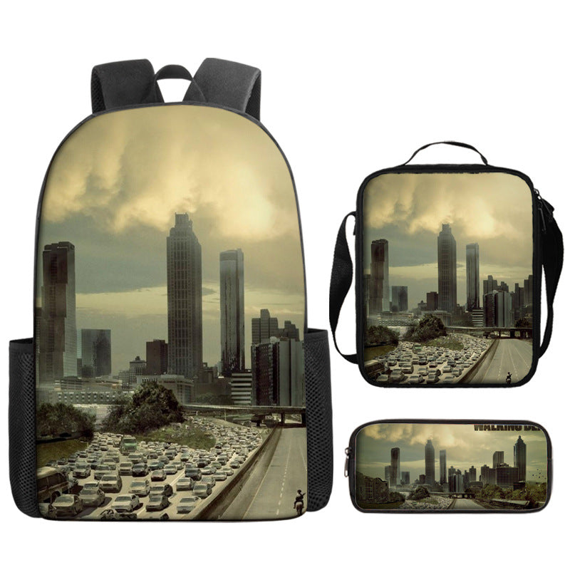 The Walking Dead Full Printed Backpack Schoolbag Travel Notebook Bag Lunch Bag Pencil Bag for Kids Students 3PCS