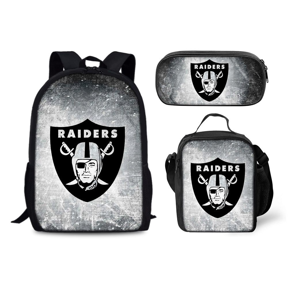 Oakland Raiders Football Team Backpack Schoolbag Lunch Bag Pencil Bag for Kids Students 3PCS