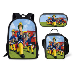 Fireman Sam Backpack Schoolbag Lunch Bag Pencil Bag for Kids Students 3PCS