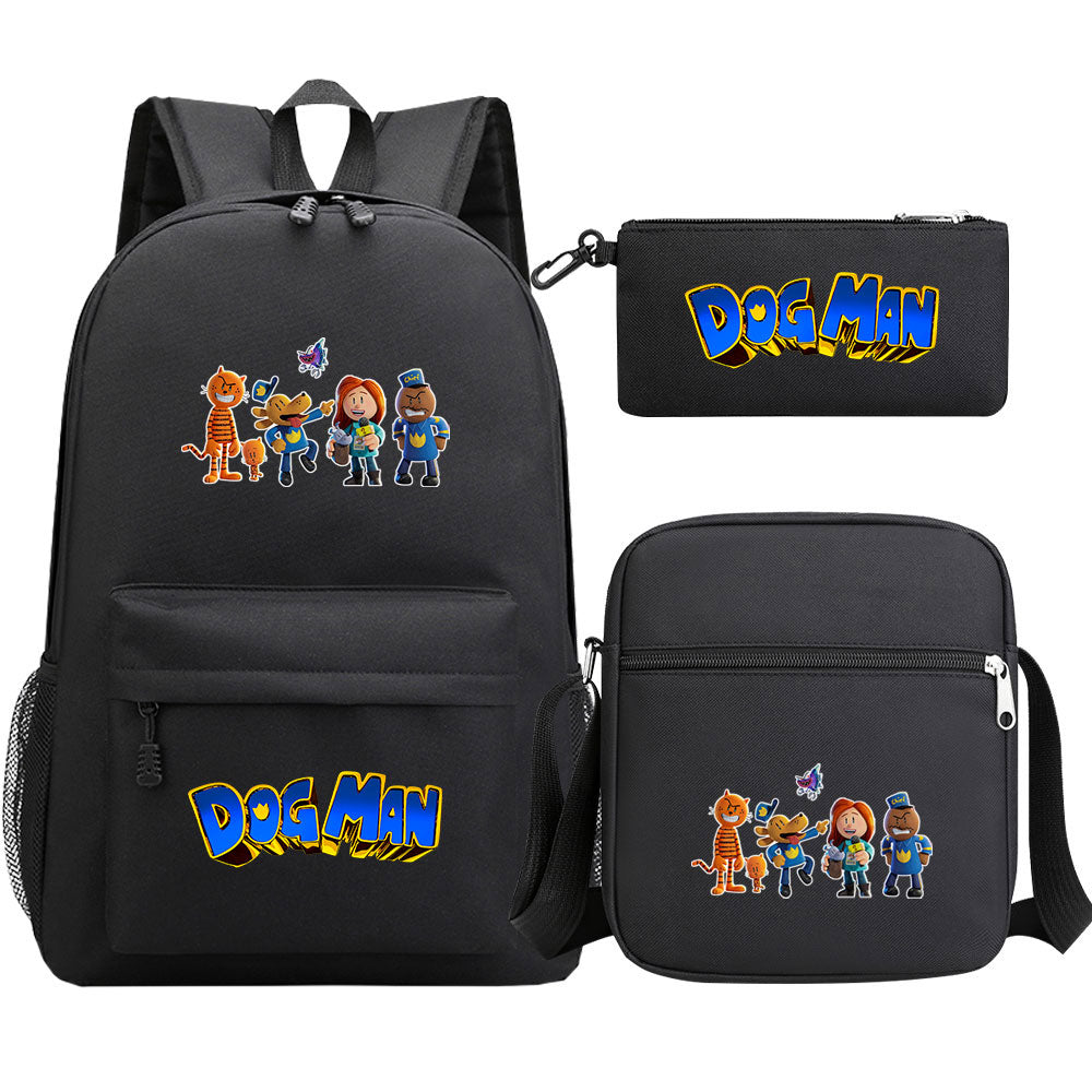 Dog Man Printed Schoolbag Backpack Shoulder Bag Pencil Bag 3pcs set for Kids Students