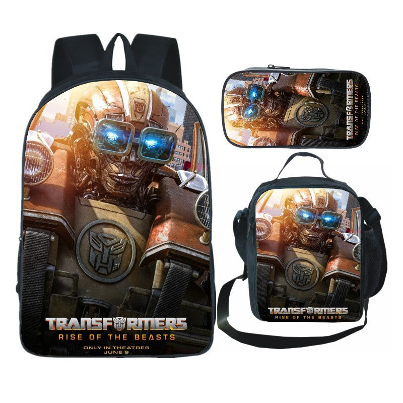 Transformers Bumblebee Full Printed Backpack Schoolbag Travel Notebook Bag Lunch Bag Pencil Bag for Kids Students 3PCS