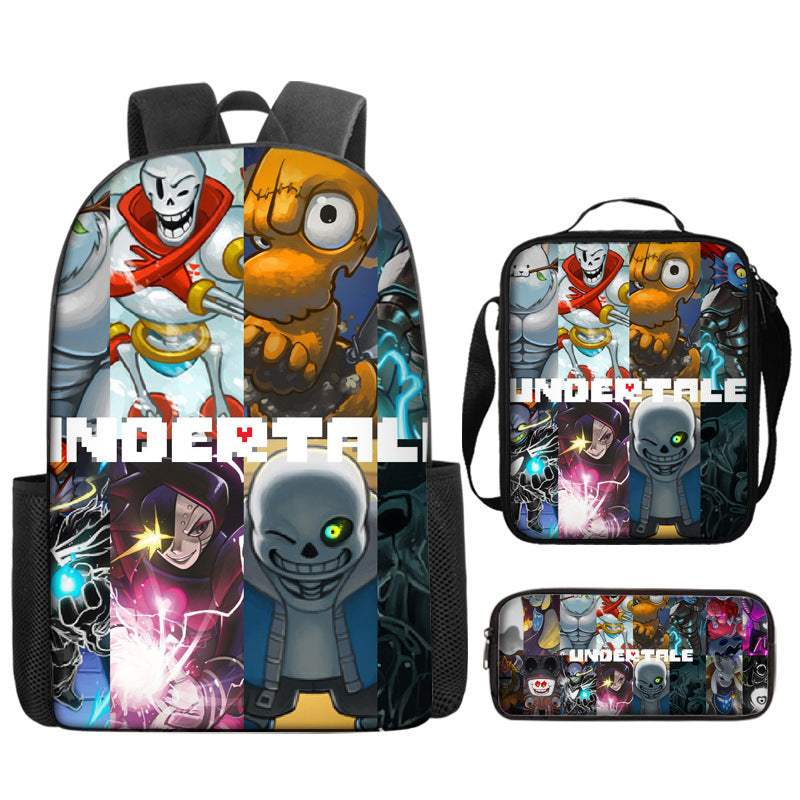 Undertale Full Printed Backpack Schoolbag Travel Notebook Bag Lunch Bag Pencil Bag for Kids Students 3PCS