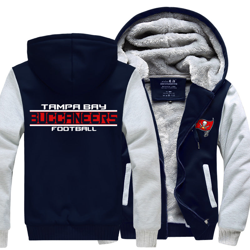 Tampa Bay Football Team Buccaneers Unisex Lined Hoodie Fleece Sweatshirt Full Zipper Hooded Thicken Jacket