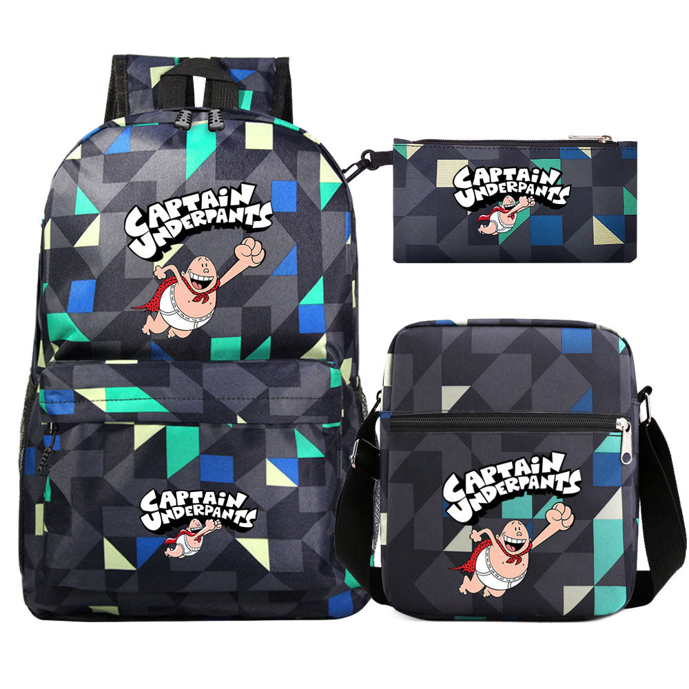 Captain Underpants Printed Schoolbag Backpack Shoulder Bag Pencil Bag 3pcs set for Kids Students