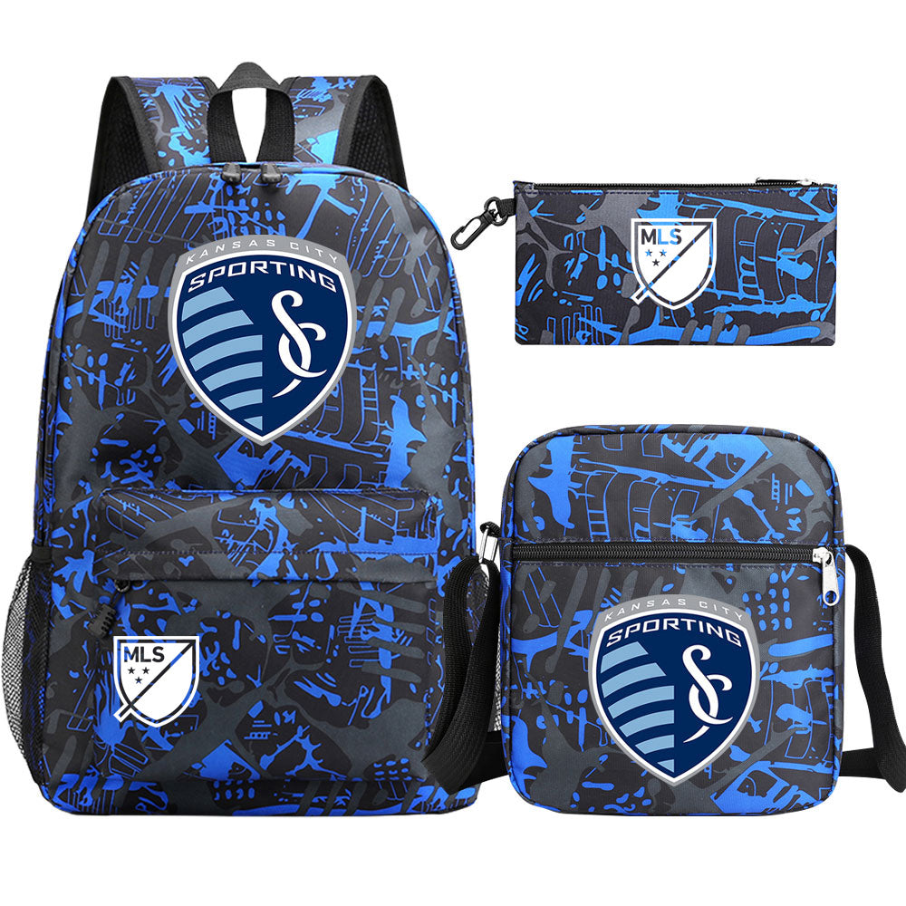 Sporting Kansas City Soccer Printed Schoolbag Backpack Shoulder Bag Pencil Bag 3pcs set for Kids Students