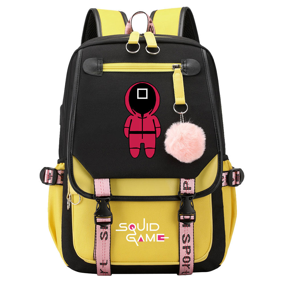 Squid Game Waterproof Backpack School Notebook Travel Bags USB Charging