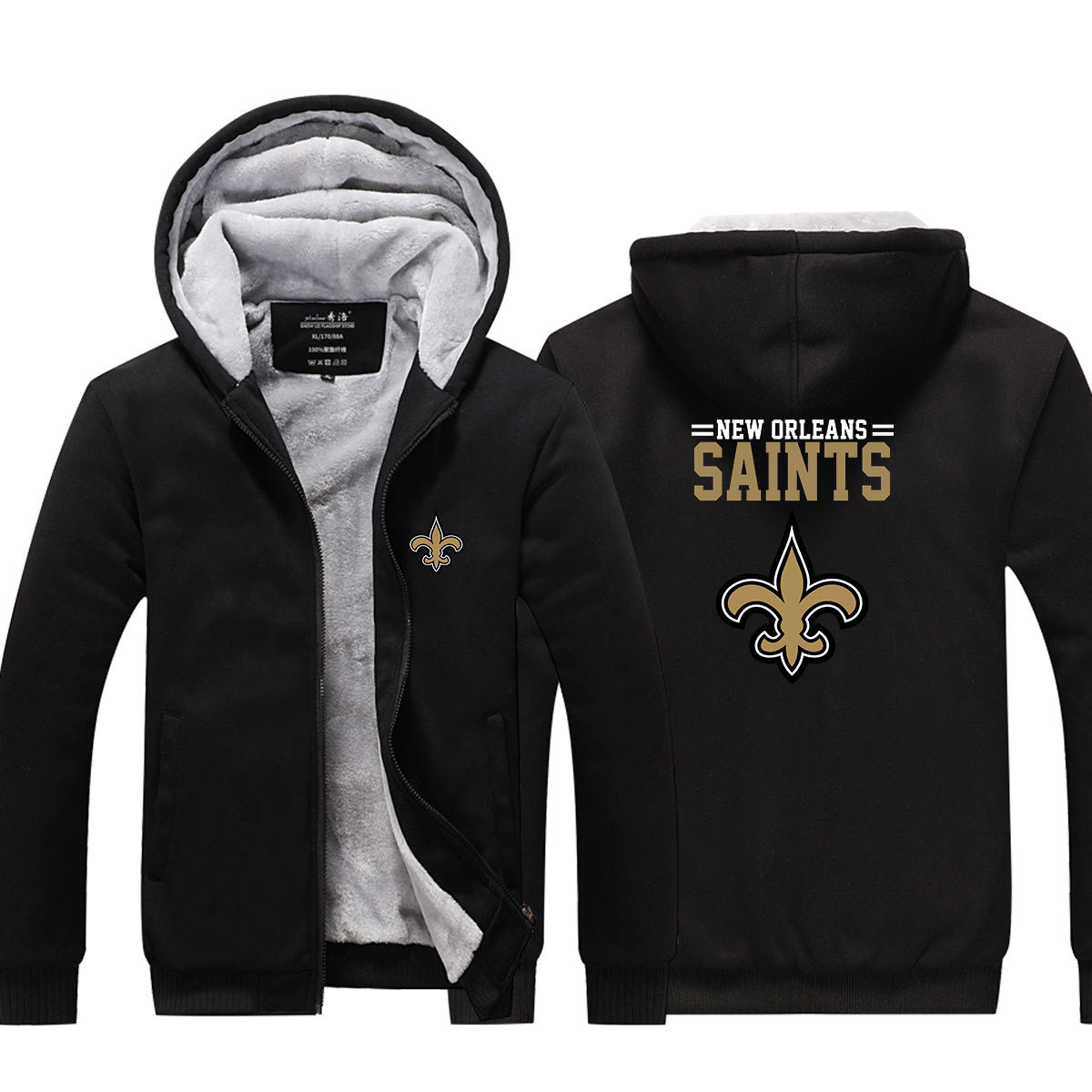 New Orleans Football Saints  Unisex Lined Hoodie Fleece Sweatshirt Full Zipper Hooded Thicken Jacket