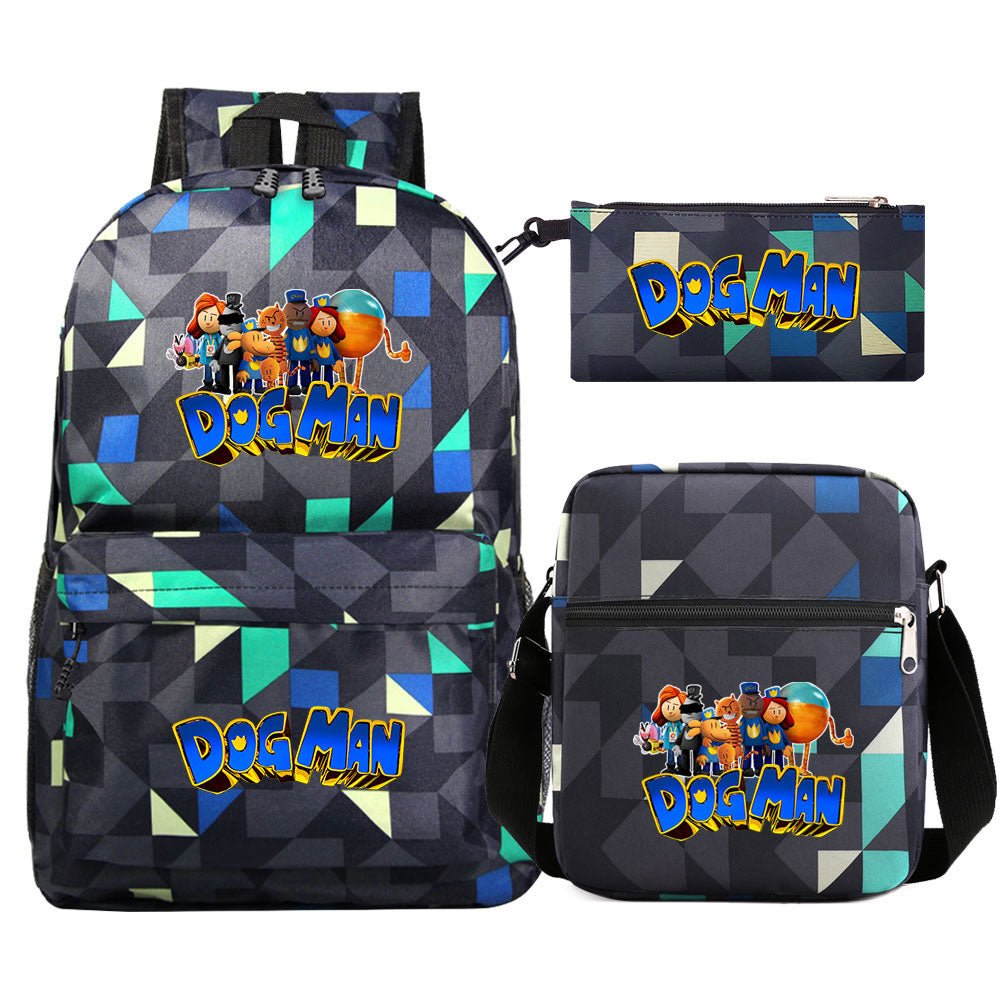 Dog Man Printed Schoolbag Backpack Shoulder Bag Pencil Bag 3pcs set for Kids Students