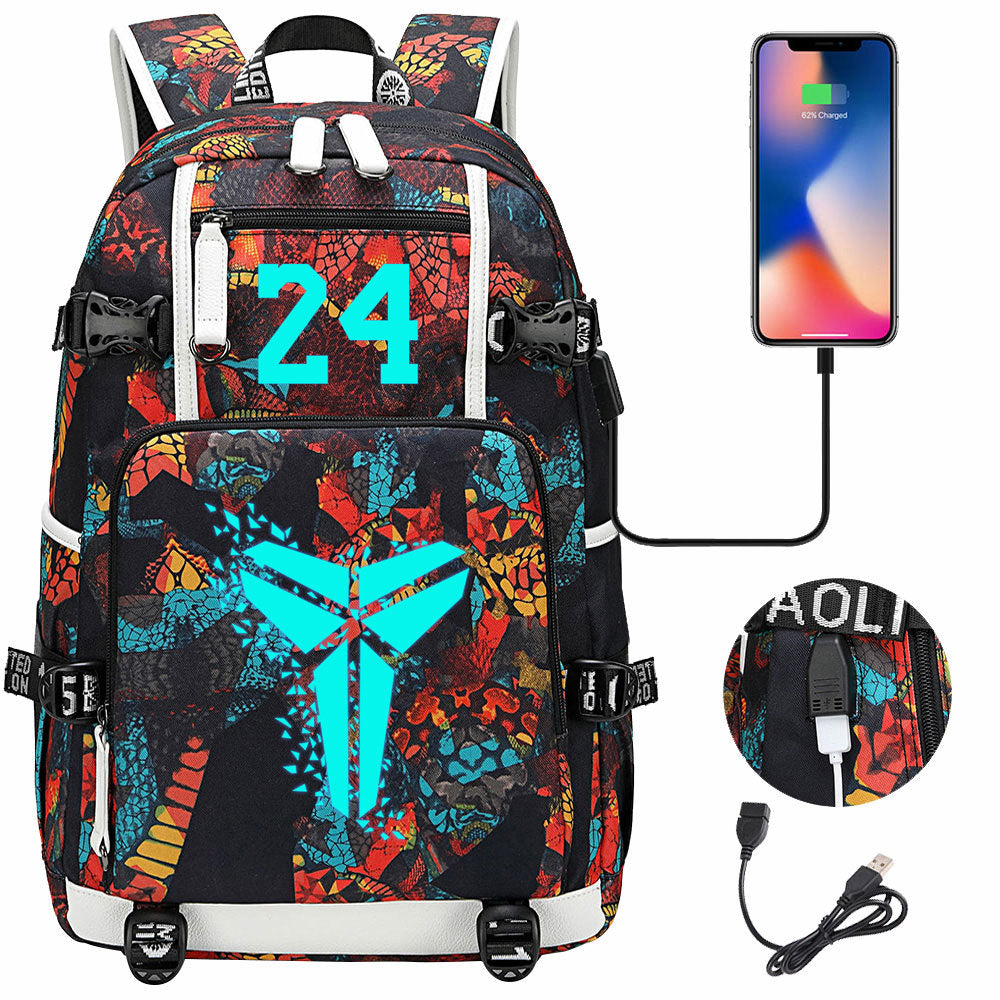 Kobe Black Mamba Curry Bucks Antetokounmpo USB Charging Backpack School Notebook Travel Bags Basketball Bag