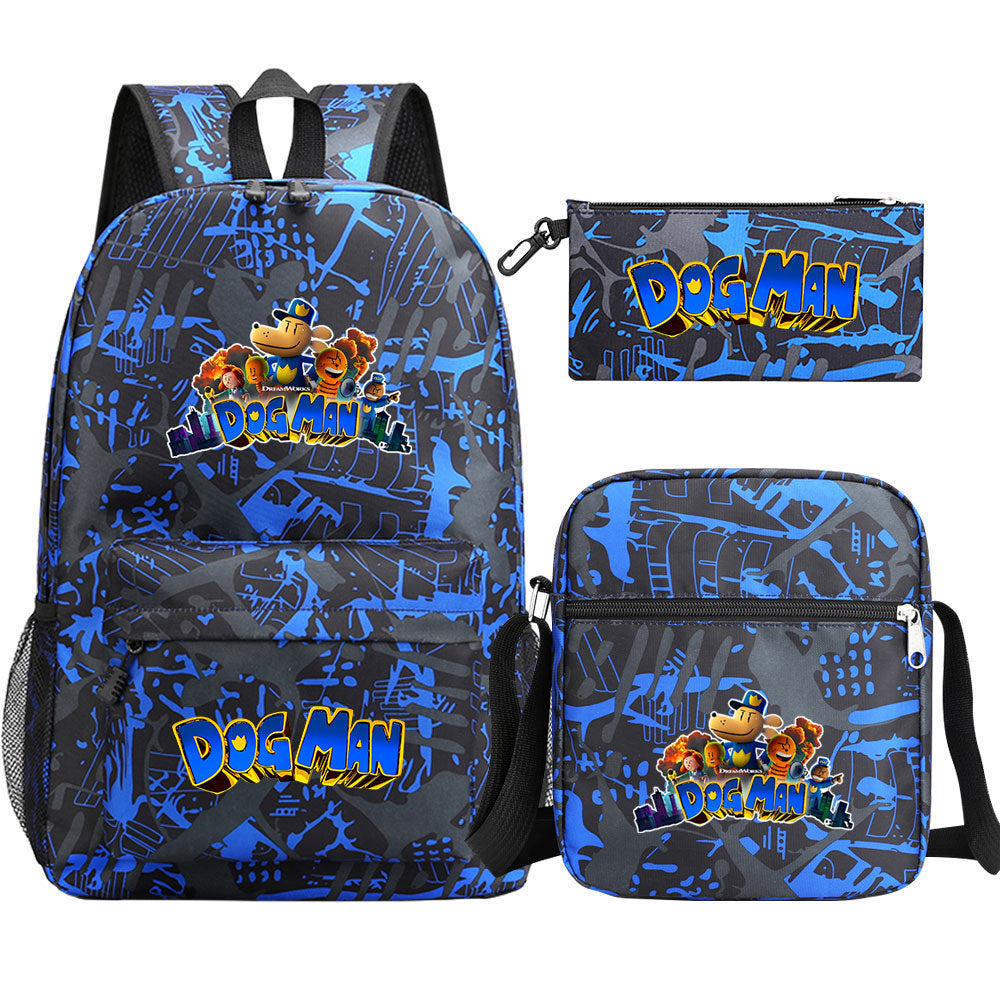 Dog Man Printed Schoolbag Backpack Shoulder Bag Pencil Bag 3pcs set for Kids Students