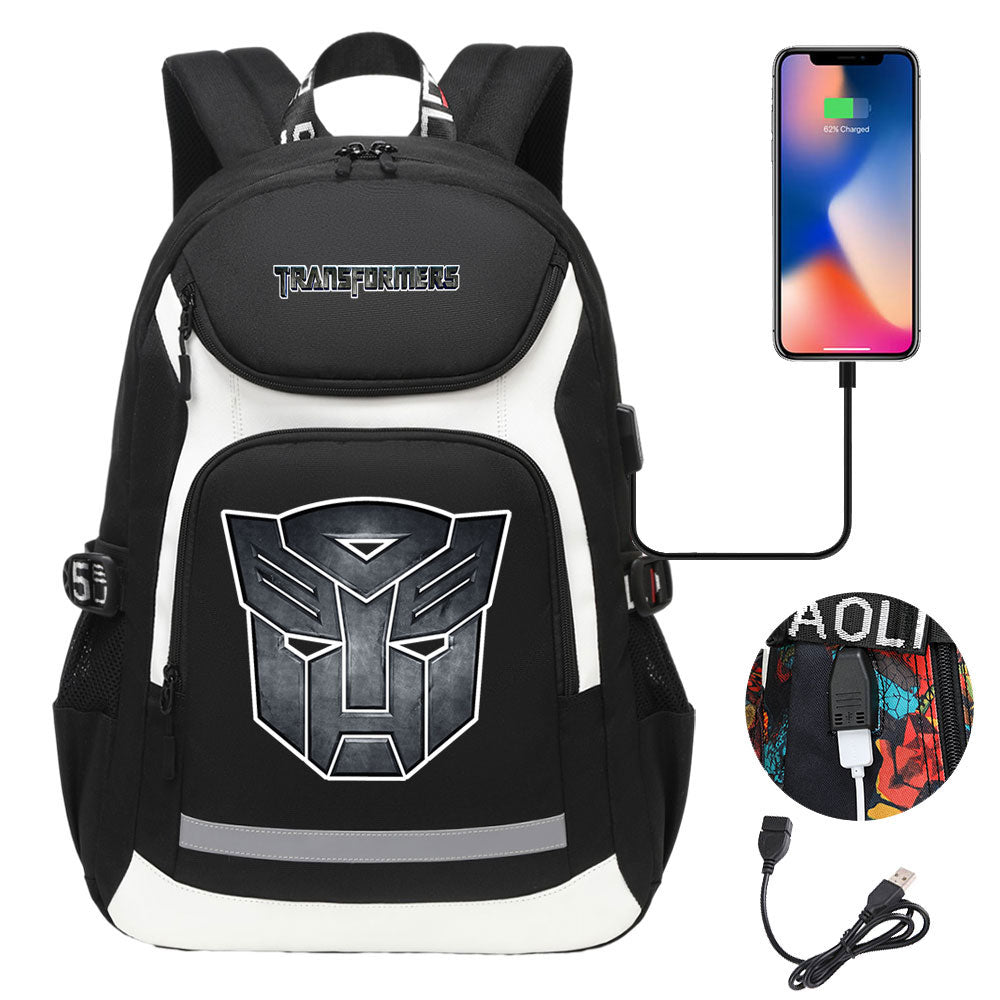 Transformers USB Charging Backpack School Notebook Travel Bags