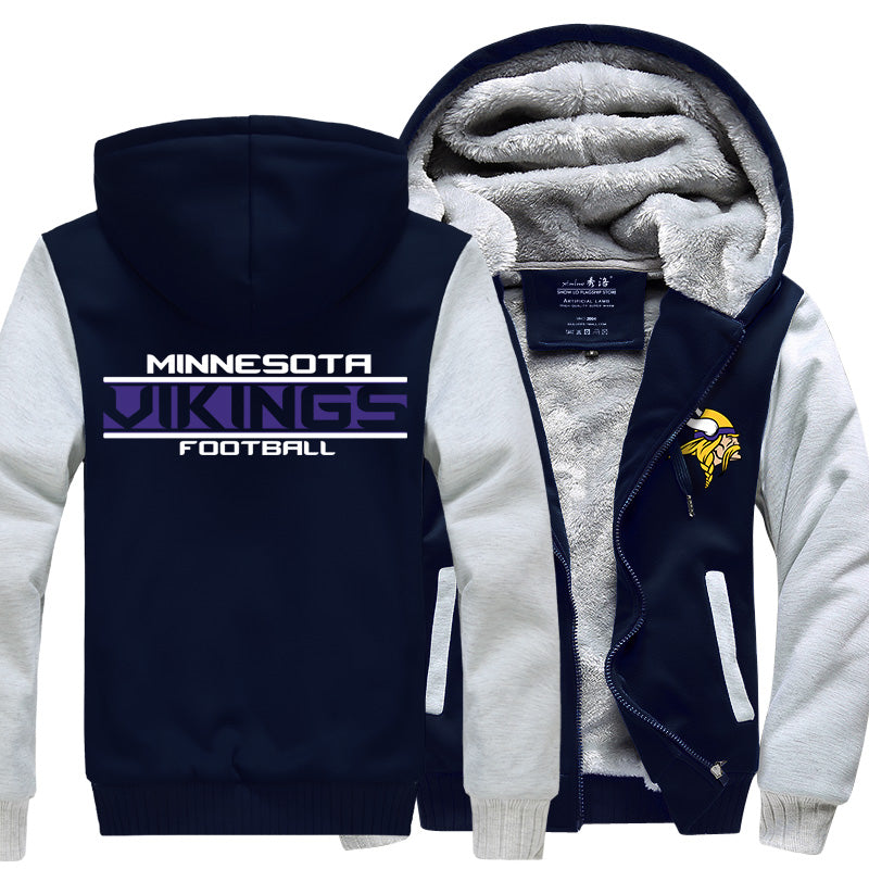 Minnesota Football Team Vikings Unisex Lined Hoodie Fleece Sweatshirt Full Zipper Hooded Thicken Jacket