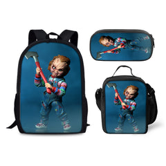 Child's Play Chucky Backpack Schoolbag Lunch Bag Pencil Bag for Kids Students 3PCS