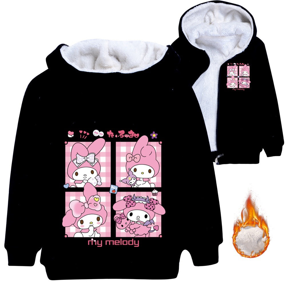 Kuromi Sherpa Lined Hoodie Fleece Sweatshirt Full Zip Hooded Jacket for Kids