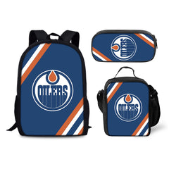 Edmonton Oilers Hockey League Backpack Schoolbag Lunch Bag Pencil Bag for Kids Students 3PCS