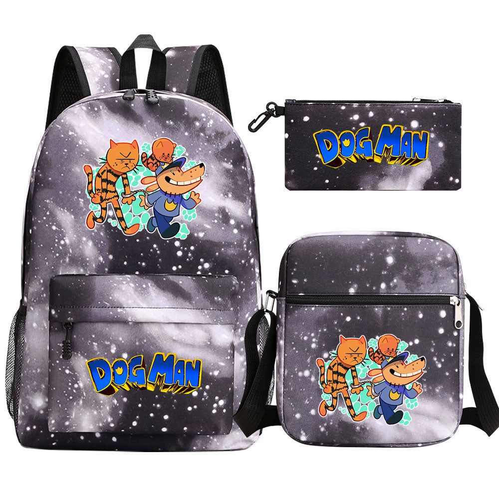 Dog Man Printed Schoolbag Backpack Shoulder Bag Pencil Bag 3pcs set for Kids Students