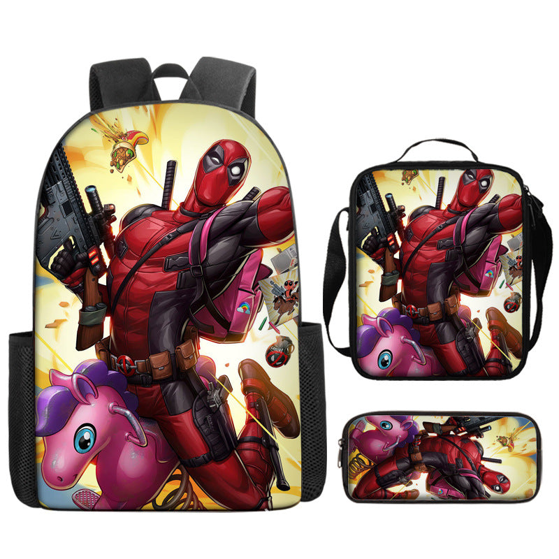 Deadpool Full Printed Backpack Schoolbag Travel Notebook Bag Lunch Bag Pencil Bag for Kids Students 3PCS