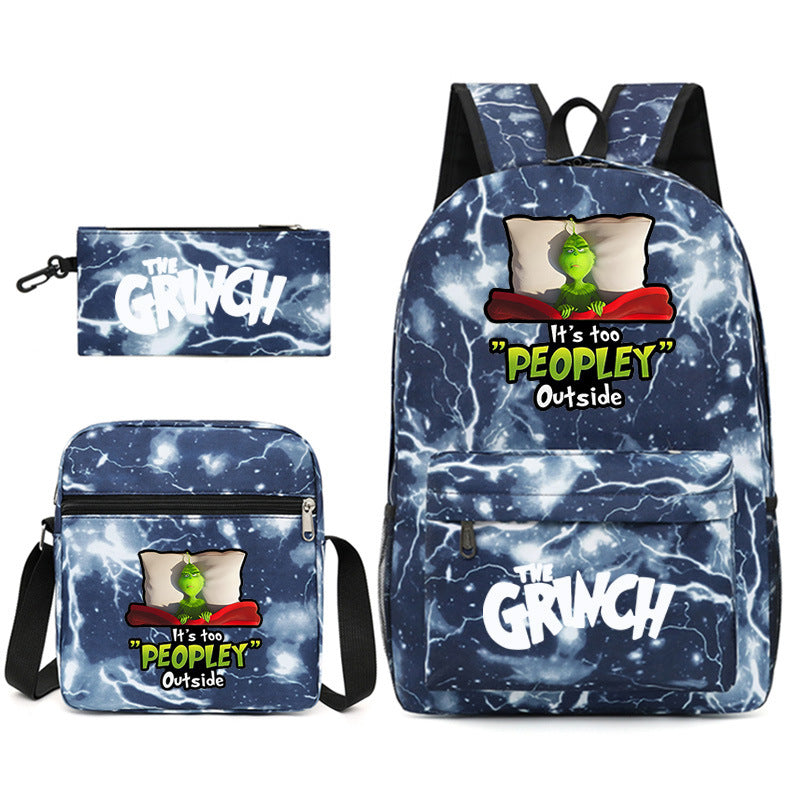 The Grinch Printed Schoolbag Backpack Shoulder Bag Pencil Bag 3pcs set for Kids Students