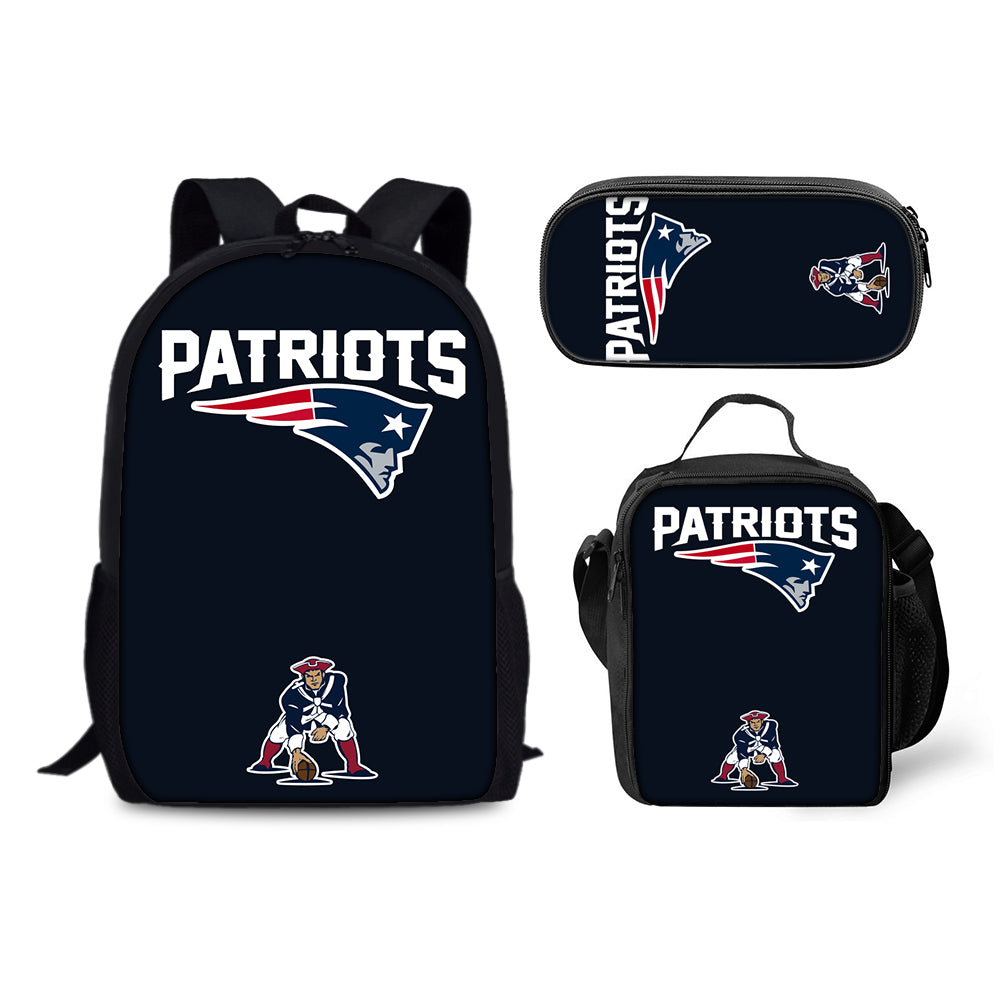 New England Patriots Football Team  Backpack Schoolbag Lunch Bag Pencil Bag for Kids Students 3PCS