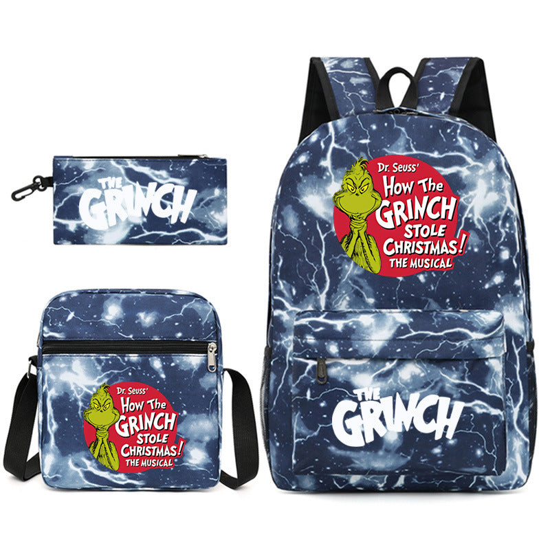 The Grinch Printed Schoolbag Backpack Shoulder Bag Pencil Bag 3pcs set for Kids Students