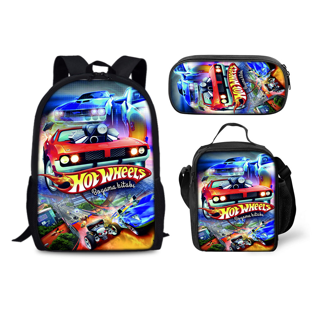 Hot Wheels Backpack Schoolbag Lunch Bag Pencil Bag for Kids Students 3PCS