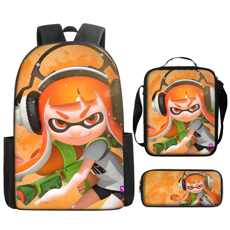 Splatoon Full Printed Backpack Schoolbag Travel Notebook Bag Lunch Bag Pencil Bag for Kids Students 3PCS