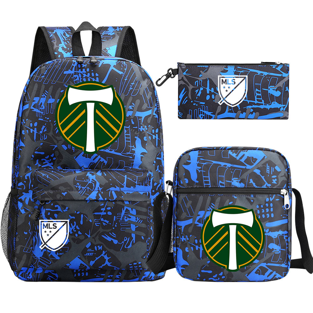 Portland Soccer Timbers Printed Schoolbag Backpack Shoulder Bag Pencil Bag 3pcs set for Kids Students