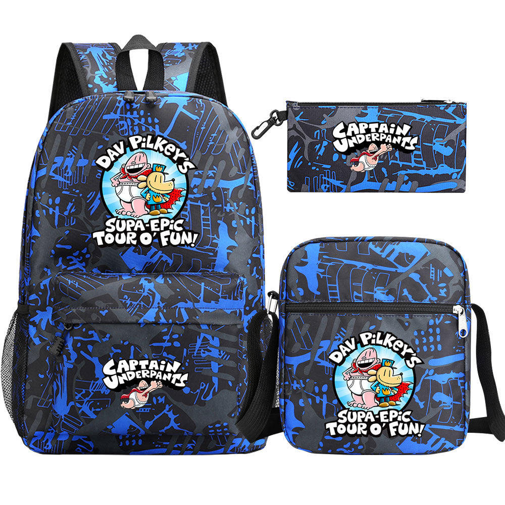 Captain Underpants Printed Schoolbag Backpack Shoulder Bag Pencil Bag 3pcs set for Kids Students