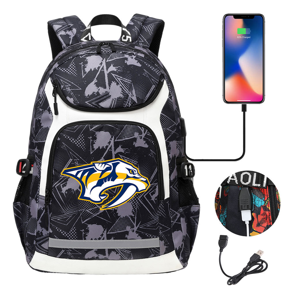 San Jose Sharks Nashville Predators Calgary Flames St. Louis Blues Minnesota wild USB Charging Backpack School Notebook Travel Bags