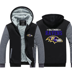 Baltimore  Football Ravens  Unisex Lined Hoodie Fleece Sweatshirt Full Zipper Hooded Thicken Jacket