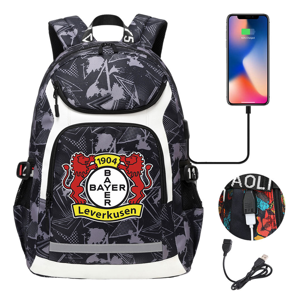 Bayer 04 Leverkusen Football Club USB Charging Backpack School Notebook Travel Bags