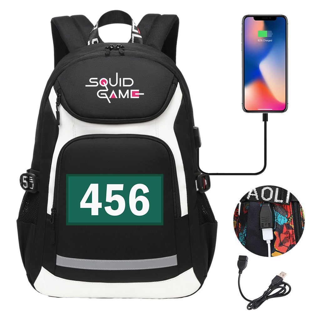 Squid Game USB Charging Backpack School Notebook Travel Bags