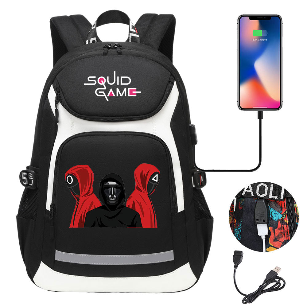 Squid Game USB Charging Backpack School Notebook Travel Bags