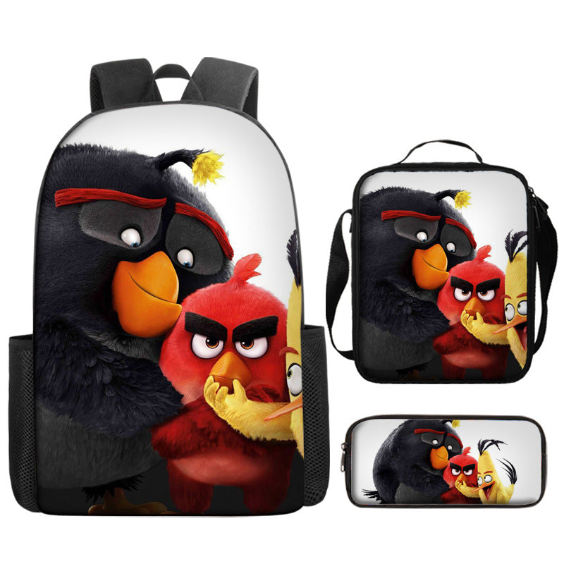 Angry Birds Full Printed Backpack Schoolbag Travel Notebook Bag Lunch Bag Pencil Bag for Kids Students 3PCS