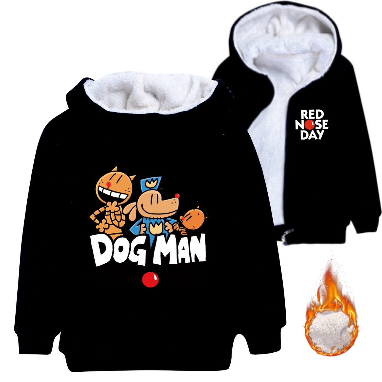 Dog Man Sherpa Lined Hoodie Fleece Sweatshirt Full Zip Hooded Jacket for Kids