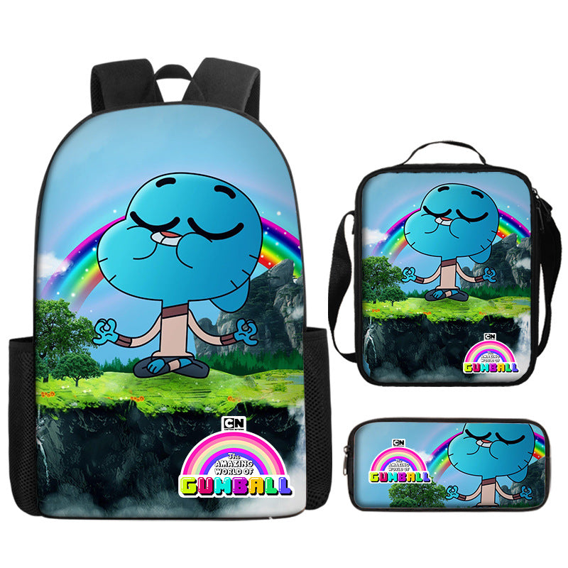 The Amazing World of Gumball Full Printed Backpack Schoolbag Travel Notebook Bag Lunch Bag Pencil Bag for Kids Students 3PCS