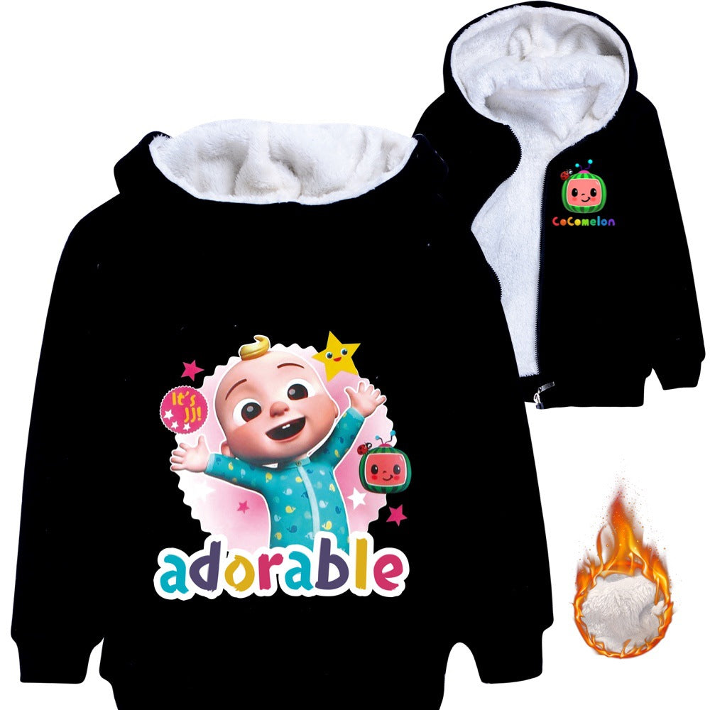 Adorable Coco Sherpa Lined Hoodie Fleece Sweatshirt Full Zip Hooded Jacket for Kids