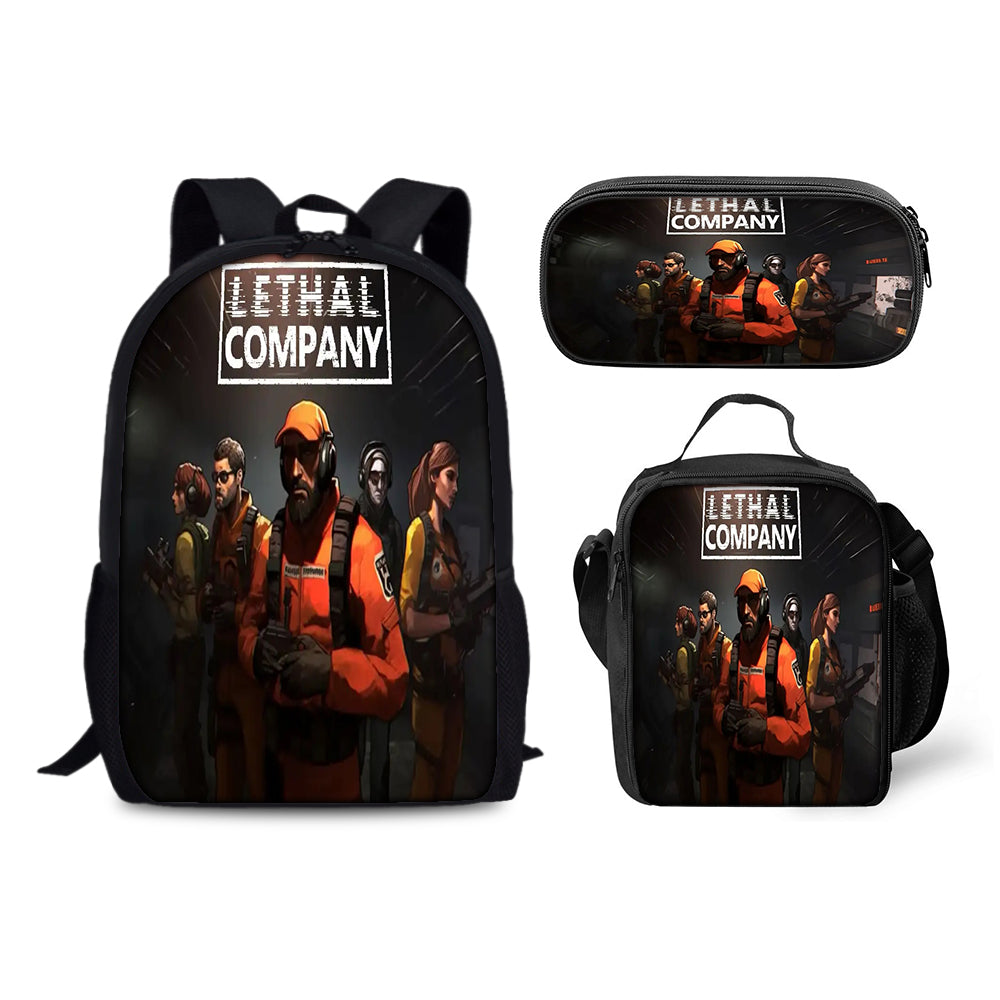 Lethal Company Backpack Schoolbag Lunch Bag Pencil Bag for Kids Students 3PCS