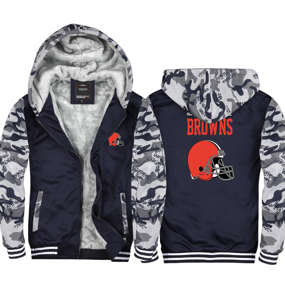 Cleveland Football Browns  Unisex Lined Hoodie Fleece Sweatshirt Full Zipper Hooded Thicken Jacket