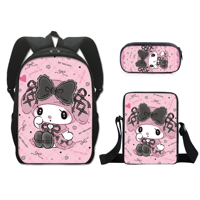 Kuromi Full Printed Backpack Schoolbag Travel Notebook Bag Lunch Bag Pencil Bag for Kids Students 3PCS